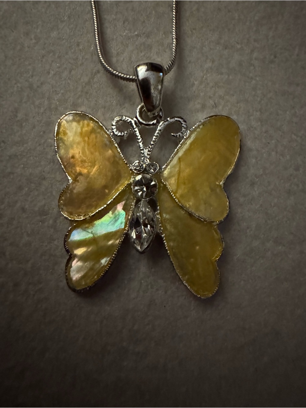 Yellow Butterfly Silver tone Pendant Necklace - Women's Jewelry